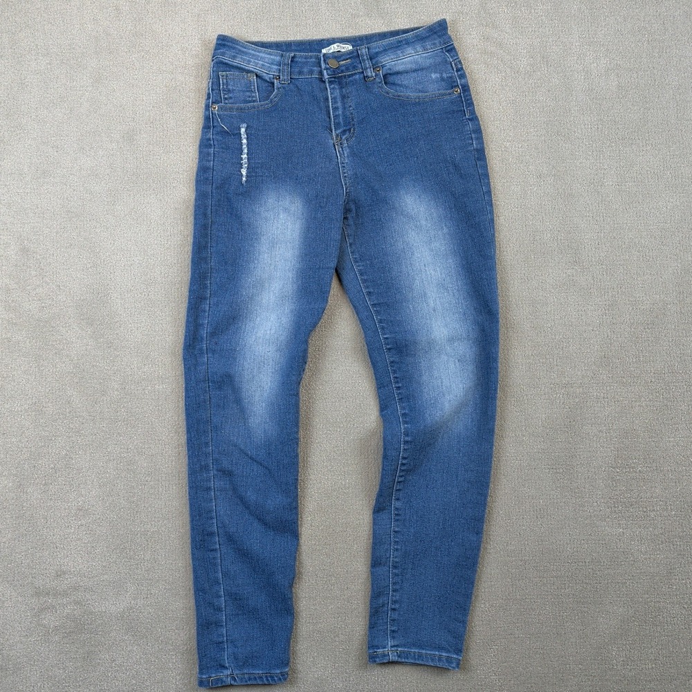 Love & Whimsy Skinny Jeans Womens 9 Medium Wash Distressed Stretch High Rise